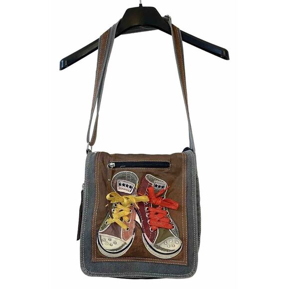 Handbags - Denim Messenger Cross body Book Bag 3D Sneaker Shoe Design High Top Purse